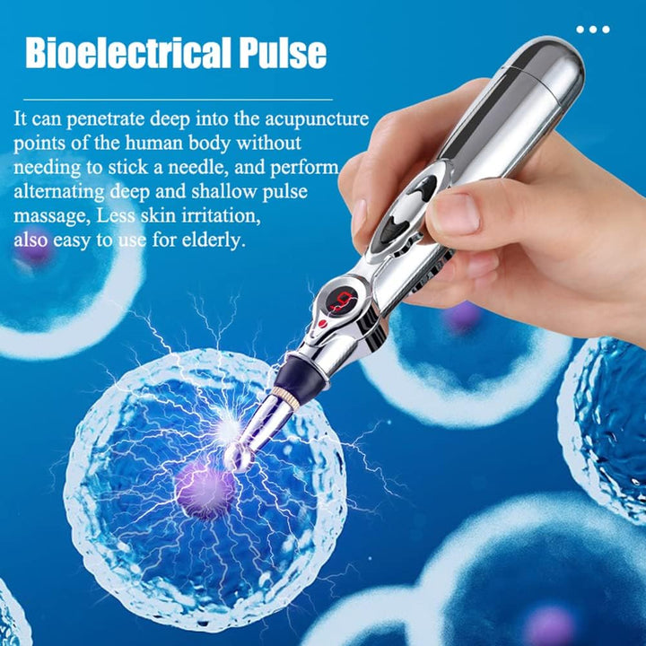 Electronic Acupuncture Pen, 5-In-1 Acupuncture Needles Pain Gone Pen for Pain Relief, Powerful Meridian Energy Pulse Acupressure Pen, Powered by 1 AA Battery
