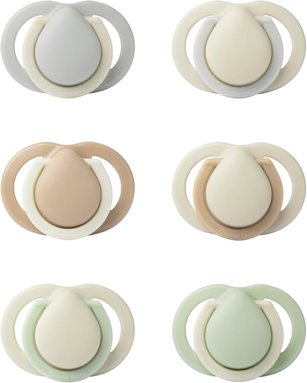 Newborn Soothers, 0-2 Months, Muted Colours, Matte Texture, Symmetrical Design, Pack of 6