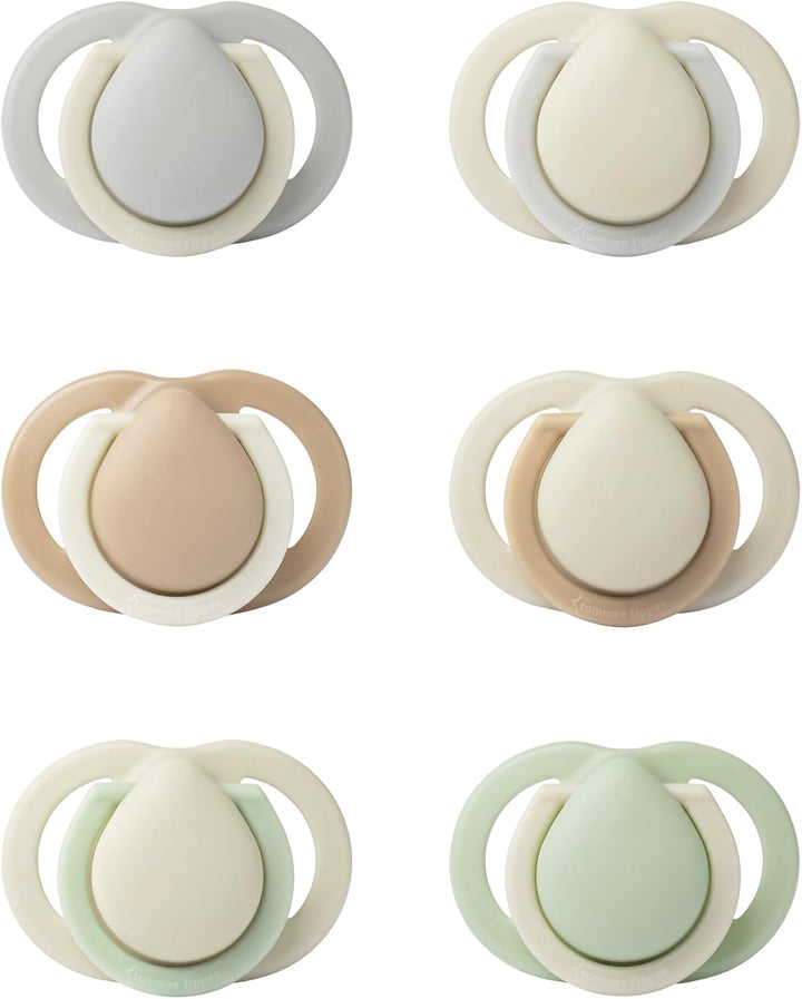 Newborn Soothers, 0-2 Months, Muted Colours, Matte Texture, Symmetrical Design, Pack of 6