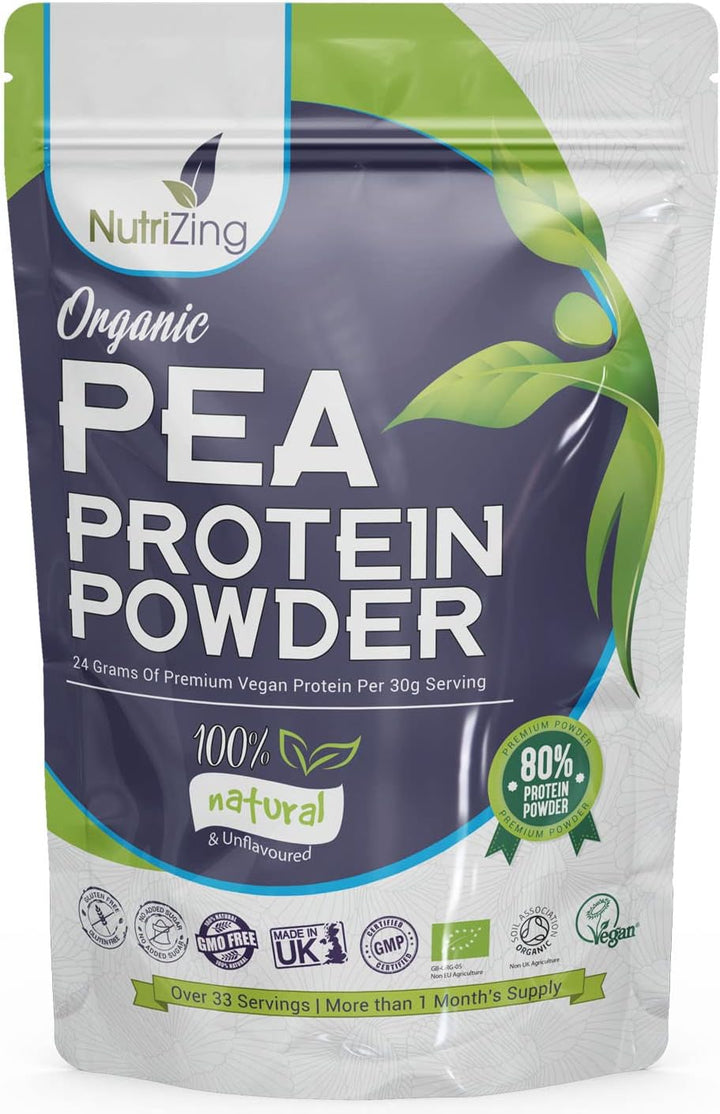 Award Winning Vegan Pea Protein Powder - Organic & Pure - Canadian Peas - No Soy, No Gluten - 1Kg Pouch - Keto & Paleo Friendly by