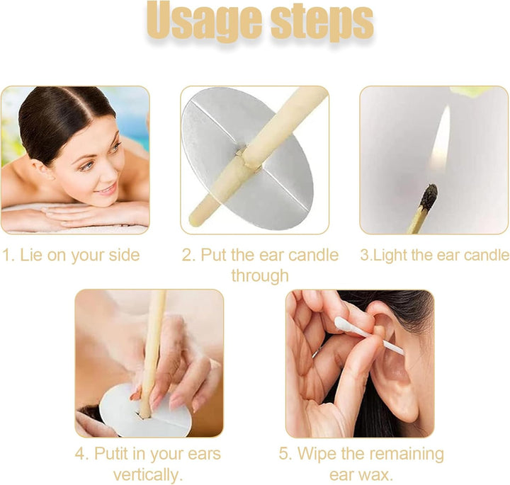 25 Piece Set of Natural Beeswax Ear Candles, Beeswax Ear Candles Kit, Beeswax Ear Candles for Blocked Ears with 5 Protective Disks+10 Cotton Swab for Health Care of Blocked Ears (Yellow)
