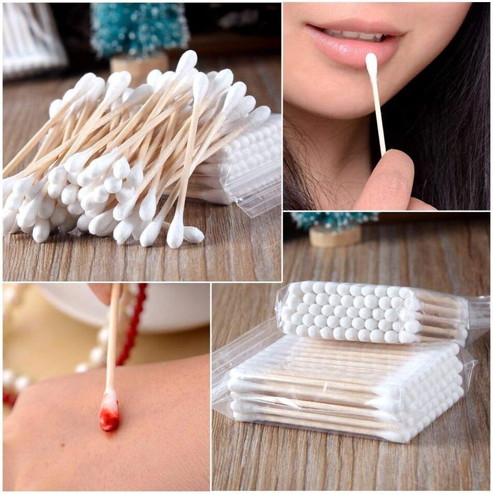Cotton Buds 6 Pack 600Pcs Cotton Swabs Bamboo with Wooden Handles for Makeup Clean Care Ear Cleaning Wound Care Cosmetic Tool Double Head Biodegradable Eco Friendly