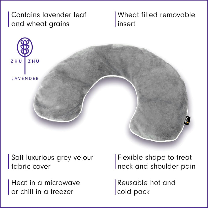 Lavender Neck Warmer Grey Wheat Bag Microwavable Neck & Shoulder Heat Pad for Pain Relief – Natural Lavender Wheat Bag Heated Pillow – Heat Pack for Tension Relief