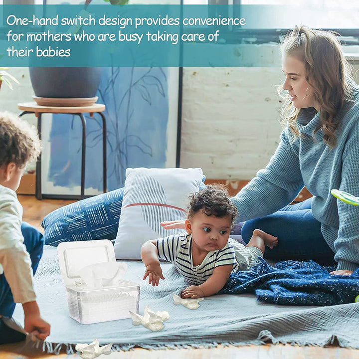 Wet Wipes Box, Large Capacity Wipes Box Container Plastic Wipes Napkin Tissue Holder Dispenser with Dustproof Lid (White)