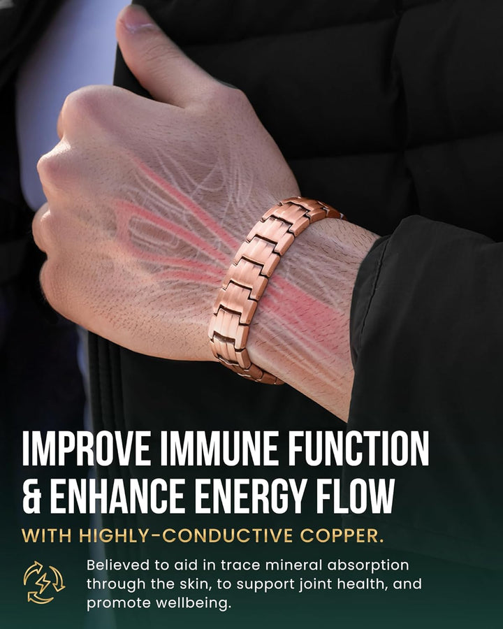 ® Magnetic Copper Bracelet for Men - Ellipsemax 5X Strength 5,000 Gauss Magnets - Designed in USA & Patent Approved - Premium Mens Copper Bracelet with Adjustable Length