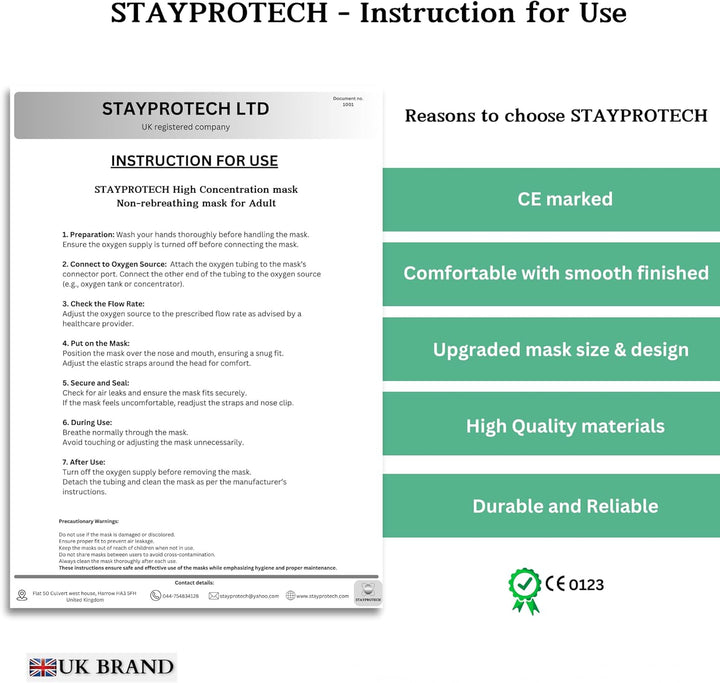 High Concentration Oxygen Mask with Reservoir Bag and 2.1M Tubing – Oxygen Mask for Adult That Requires Efficient Oxygen Therapy.