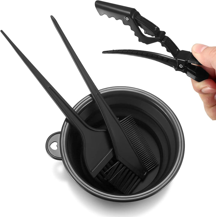 18 Pcs Tools for Hair Colouring Kit, Dying, DIY Beauty Salon Bleaching, Dye Bowl and Brush, Including Mixing, Ear Cover, Shawl, Gloves, Clips