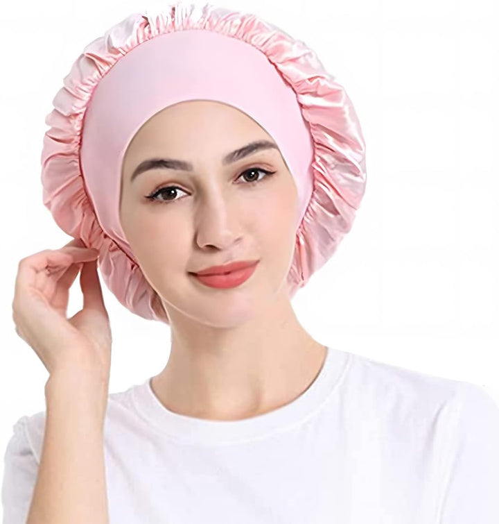 Satin Bonnet, Night Sleep Caps with Wide Elastic Band, Silk Wrap, Soft Head Cover Sleeping Hat for Women and Girls Curly Hair