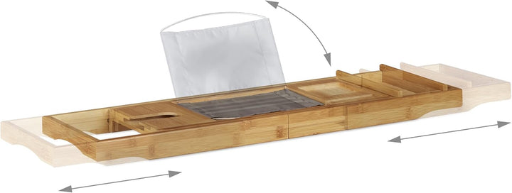 Bamboo Bathtub Caddy, Wooden Bathroom Rack with Bookstand, Extendable, HWD: 19 X 107.5 X 23 Cm, Natural