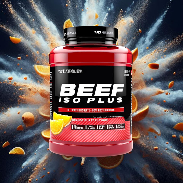 Beef Iso Plus, Beef Protein Isolate Powder, High Protein, Zero Fat and Sugar | 1.8Kg, Orange Burst | Halal, Paleo and Keto Friendly, Dairy and Gluten Free