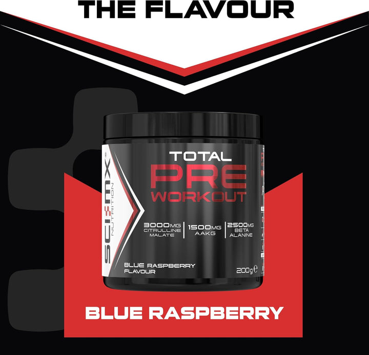 - Total Pre Workout - Blue Raspberry Flavour - 2500Mg Beta Alanine • 3000Mg Citrulline Malate • 200Mg Caffeine • Niacin for Fatigue - 200G