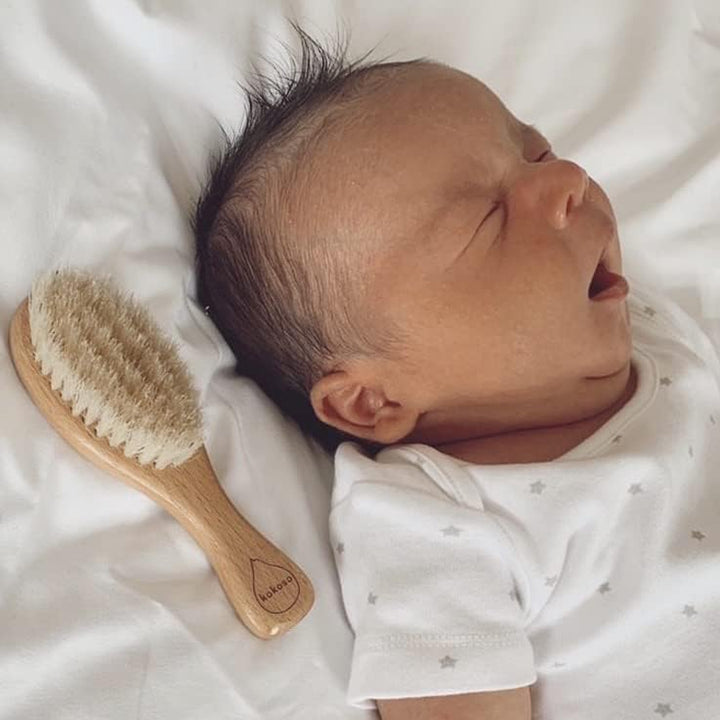 Baby - Wooden Brush, Natural Baby Hair Brush - Made with 100% Natural Boar Bristle, for Babies & Toddlers - Gentle on Delicate Hair - Comes with a Jute Bag, Plastic Free