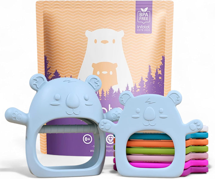 ® Teething Toys for Baby Gifts – Chipmunk Silicone Mitten Teether, Soothing Glove for Infants, Baby Toys 0-6 Months, Soft Chewable Teether Toy to Prevent Finger Sucking, CM Blue