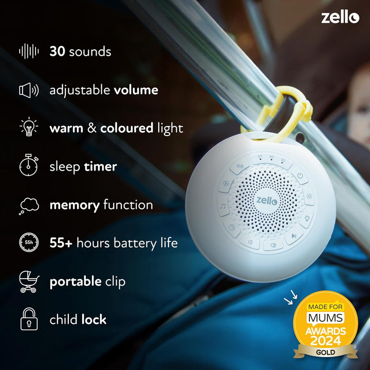 Award Winning Zello Portable Pro Max White Noise Machine Baby Sleep Aid 30 Soothing Sounds 7 Colour Night Light 55Hr Battery Memory Function Portable Sound Machine Travel Pram Pushchair Cot Nursery