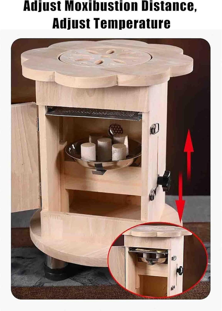 Smokeless Moxibustion Sit Chair, Heavy Duty Wooden Heating Moxibustion Stool, Adjustable Temperature, Load 150Kg / 330Lbs(S)