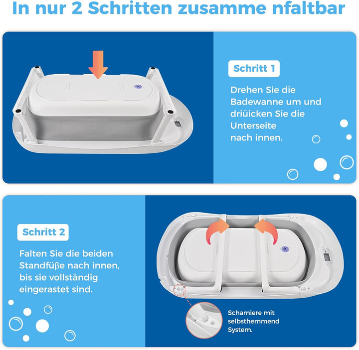 Baby Bath Tub with Bath Stand, 81 X 40 X 24 Cm, Ergonomic Baby Bath with Foldable Bath Stand, Foldable Bathtub with Non-Slip, Folding Bathtub for Newborns ，Grey