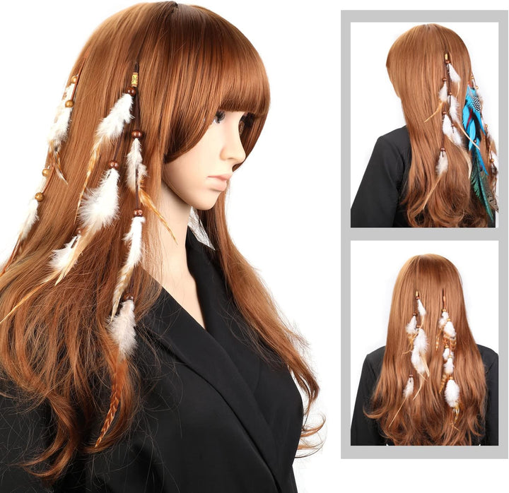 6Pcs Feather Hair Clips, Bohemian Hippie Hair Extension Accessories, Halloween Native Tribal Princess Costume Headdress Decoration