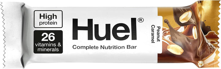 Complete Nutrition Bar, 12 X 55G Bars, Peanut Caramel, High Protein Bar, Plant-Based Protein Bars, Low Sugar, High Fibre, High-Protein Snack with Vegan Chocolate, under 210 Calories