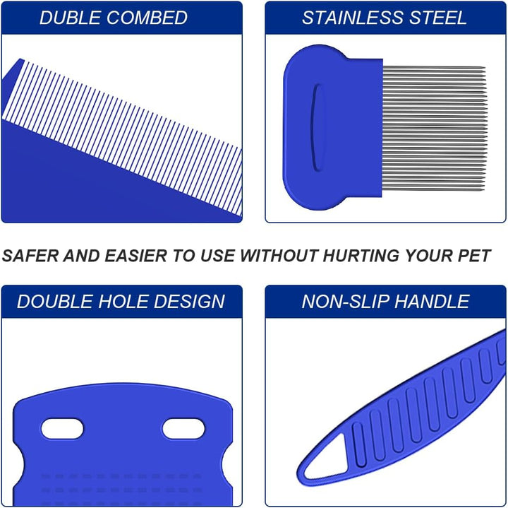 4-Piece Lice Comb Kit - Metal & Plastic Double Sided Nit & Flea Combs