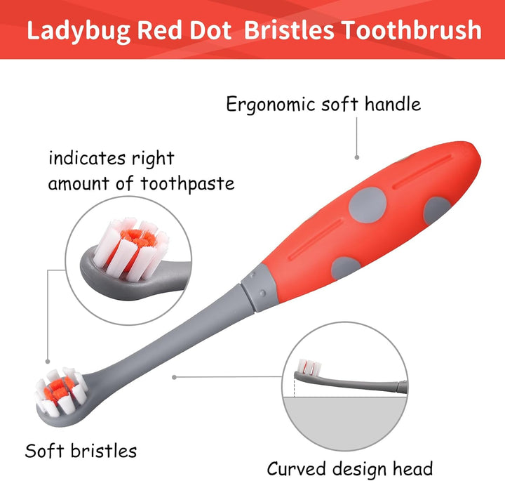 Ladybug Toddler Toothbrush for 2 Years+, Soft Red Dot Bristle Kids Toothbrush Age 2-4, Easy to Use, Oral Hygiene Care for Infant Teeth and Gums, Safe and Sturdy, 1Pc