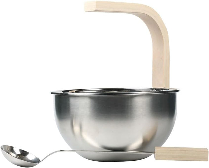 Sauna Bucket - Sauna Aroma Bowl 4L | Stainless Steel Saunaa Bucket with Ladle | Saunaa Accessory Set | Wooden Handle for Turkish Baths | Perr the Bath for the Bath