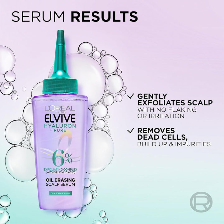 L’Oréal Paris Elvive Hydra Pure Exfoliating Pre-Shampoo Scalp Serum for Oily Scalp & Roots, with Salicylic Acid, Gently Cleansed of Excess Oil, Grease, Product Build-Up and Impurities, 102Ml