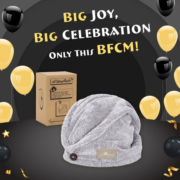 Hair Towel Wrap, Luxury Rapid-Dry Hair-Drying Turban, Ultra Soft and Quick Drying Absorbent Charcoal Fiber, with Coconut Shell Button - Gray
