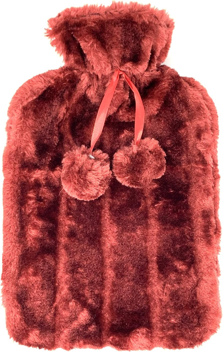 2L Hot Water Bottle with Luxury Cosy Fur Provides Warmth and Pain Relief, Standard for Hand Feet Warmer, Neck Shoulder Relief (Hot Rose Red Cover), 1.0 Count
