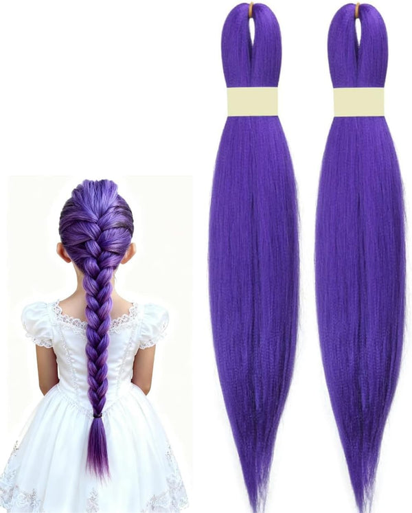 26 Inch Purple Hair Extensions for Braids Purple Braiding Hair Pre Stretched Synthetic Braiding Hairs, Prestretched Braidings Hairs P-Urple for Halloween Costume Cosplay Stage Partiesies (2 Packs)