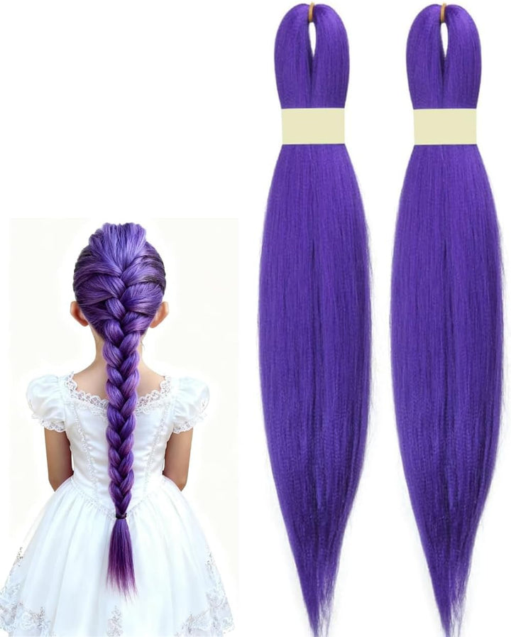 26 Inch Purple Hair Extensions for Braids Purple Braiding Hair Pre Stretched Synthetic Braiding Hairs, Prestretched Braidings Hairs P-Urple for Halloween Costume Cosplay Stage Partiesies (2 Packs)