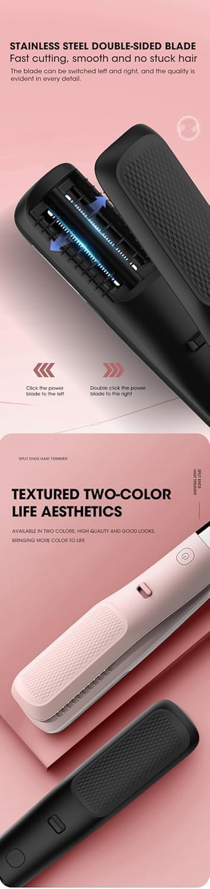 Split End Hair Trimmer Cutting Tool,Removes Split Ends and Broken Hair Tips Quickly and Effectively, without Loss of Length for Healthy Hair, with LED Display, 2H Battery Life