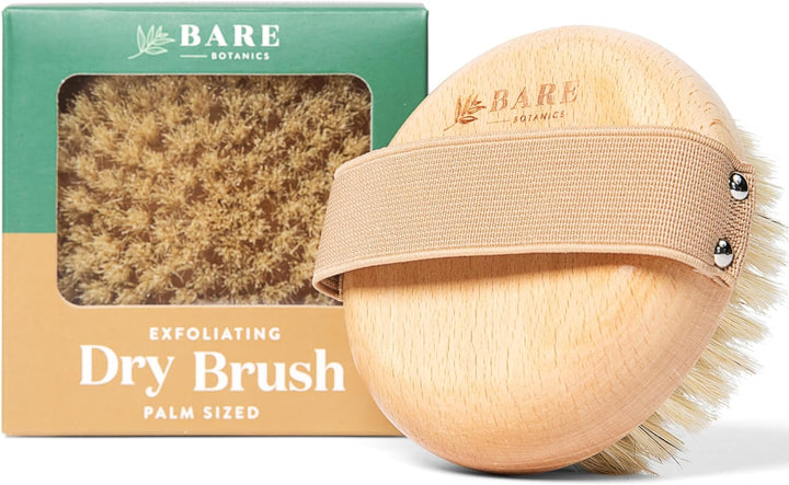 Dry Body Brush for Lymphatic Drainage - Improve Circulation W/Gentle Exfoliation for Soft Skin - Ergonomically Designed W/Elastic Strap - Soft but Firm Natural Boar Bristles