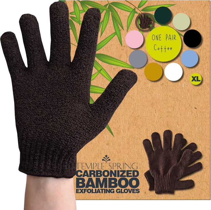 Exfoliating Glove, Carbonized Rayon Bamboo Body Scrubber, Loofah Exfoliating Mitt, Shower Scrubber Wash Cloth, Body Exfoliator Scrub, Loofa Shower Gloves Bath Sponge - Grey