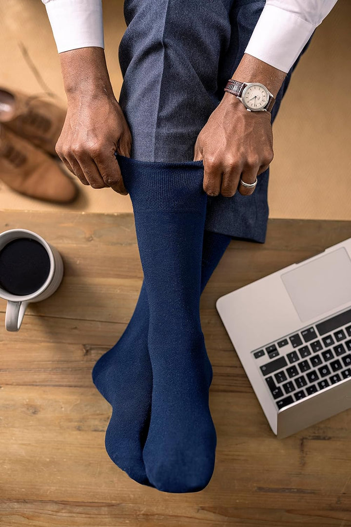 Footnurse | Mens 6-Pack Loose Non-Elastic Diabetic Socks with Hand Linked Toes Seams | 5 Colours