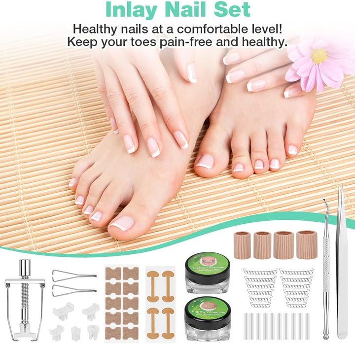 Ingrown Toenail Removal Kit, Ingrown Toenail-Corrector Tools with Podiatry-Toenail Braces, Silicone Toe Strap, Toenail Straightener Strips and Patch for Toe Pain Relief