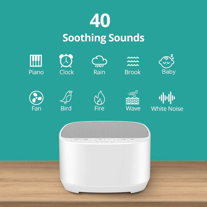Sleep Sound White Noise Machine with 40 Natural Soothing Sounds and Memory Function 32 Levels of Volume Sleep Timer Sound Therapy for Baby Kids Adults (White)