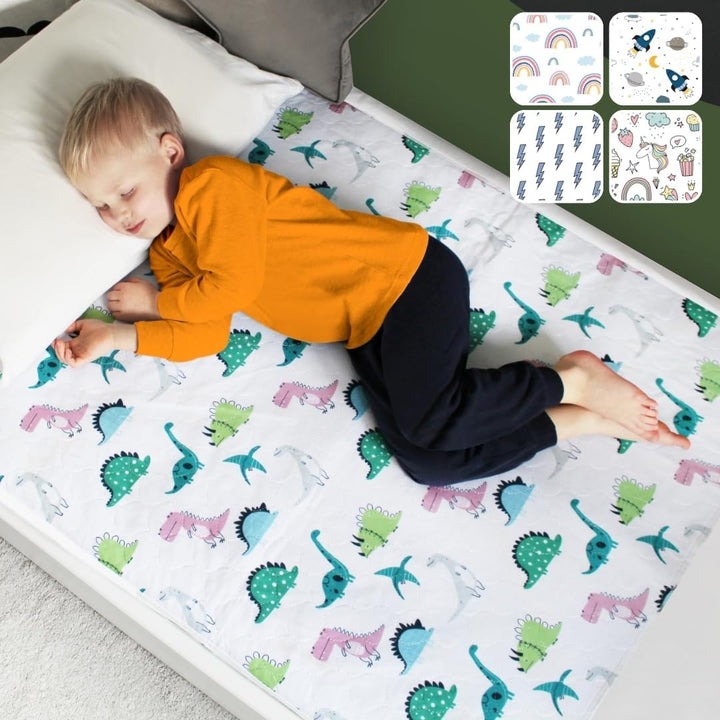 Hygge Sheets® Potty Training Bed Pads | 100% Waterproof | Bed Wetting Sheets for Single and Toddler Beds | Non Slip, Easy to Change at Night | Includes Free Children'S E-Book | UK Brand | Dinosaur