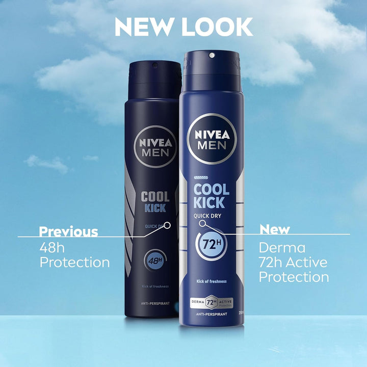 Cool Kick Spray Anti-Perspirant (250Ml), Deodorant Spray for 72H Protection, Men'S Sweat Block Aerosol with Cool-Care Formula
