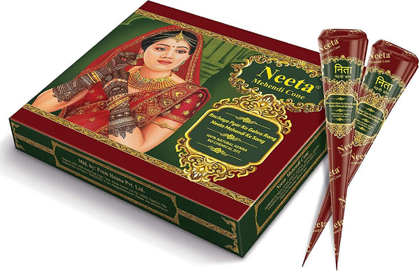 Natural Henna Mehandi Cone for Hand Designing, Wedding 12 Pcs in 1 Box (Pack of 1)