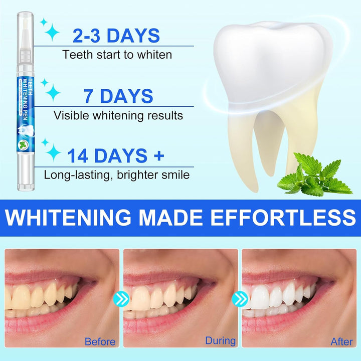 Teeth Whitening Pen - Teeth Whitening Gel Essence, 6 PCS Deluxe Kit, 5 Minute Effective Whitener Bleach Pen for Adults, No Sensitivity, Mint