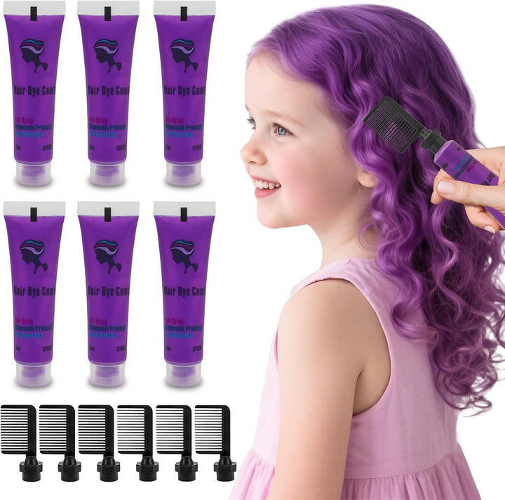Hair Dye for Dark Hair, Temporary Hair Colour Comb for Girl & Women. Great Gift on Birthday Halloween Christmas Cosplay Party, Easy Washable and Safety Hair Chalk Comb(6 Bright Colour)