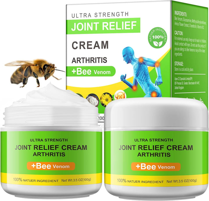 Bee Venom Cream for Arthritis Bee Venom Cream for Bone Pain Relief and Muscle Recovery Natural Bee Venom Gel, Pain and Bone Healing Cream 30G-2Pack (60G)