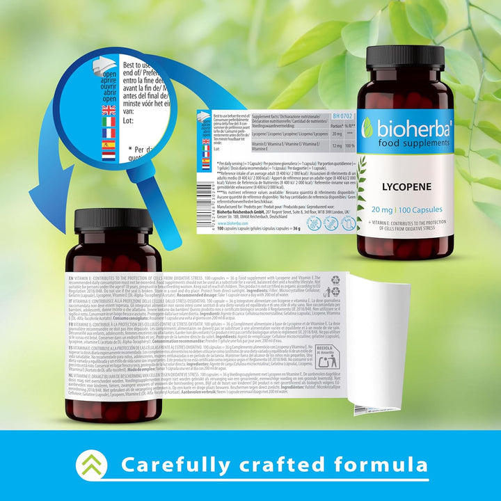 Lycopene 20 Mg – 100 Capsules | Tomato-Derived Supplement with Natural Antioxidant Properties by
