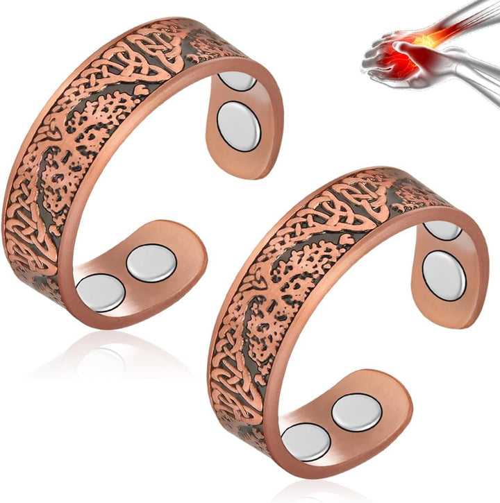 2PCS Copper Magnetic Rings for Women & Men with Strong Ultra Strength Magnets 99.99% Solid Pure Copper Adjustable with Gift Box