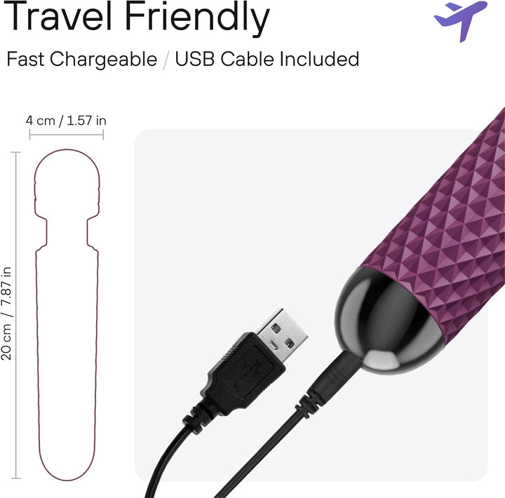 Handheld Wireless Personal Wand Massager – Waterproof, USB Rechargeable, 20 Vibration Patterns, 8 Speeds, Memory Feature, Skin-Soft Silicone for Ultimate Relaxation Massage Wand (Purple)