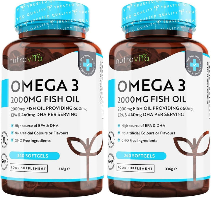 Omega 3 Capsules High Strength 2000Mg with 660Mg EPA & 440Mg DHA, 240 Softgel Omega 3 Fish Oil Capsules for 4 Months of Supply, Fish Oil Omega 3 Supplements