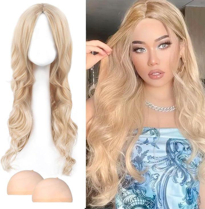 Long Blonde Wave Wigs - 27" Curly Hair Wig for Women'S Fancy Dress & Cosplay
