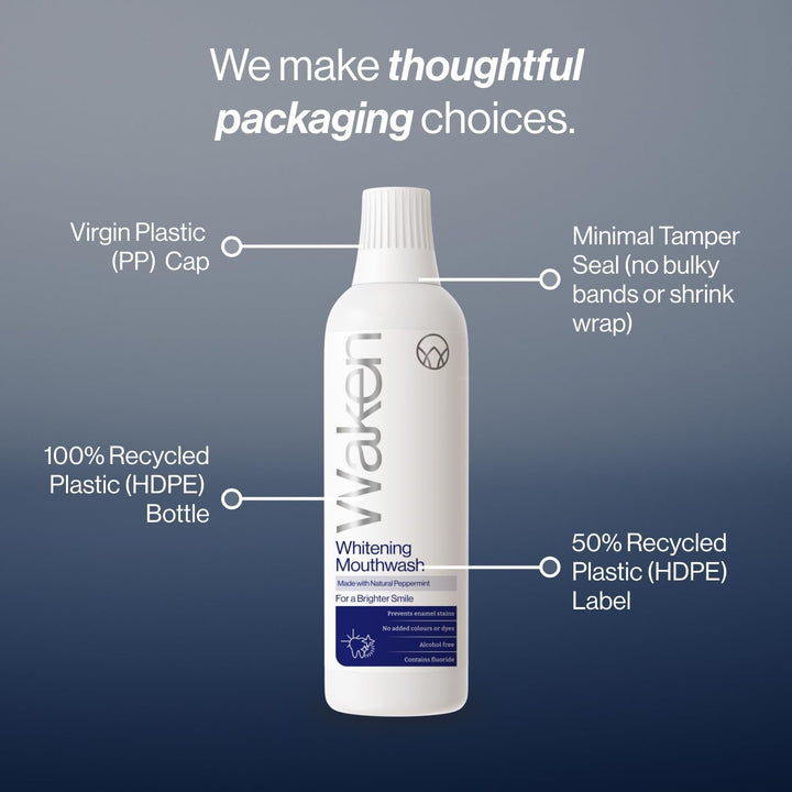 Whitening Mouthwash, Clinically Tested Whitening Formula for up to 5 Shades Whiter Teeth, Prevents Enamel Stains, Alcohol-Free, Vegan, Recycled Packaging, Natural Peppermint Flavour, 500Ml