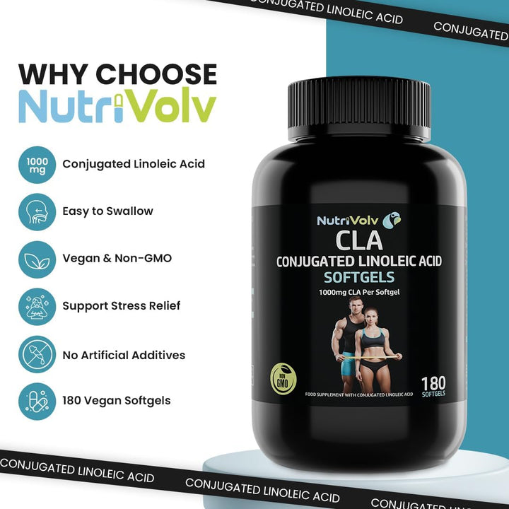 CLA Softgels 1000Mg per Softgel | 180 Softgels | Conjugated Linoleic Acid | Diet and Weight Loss Supplement | Natural Fat Burner | Suitable for Men & Women | by