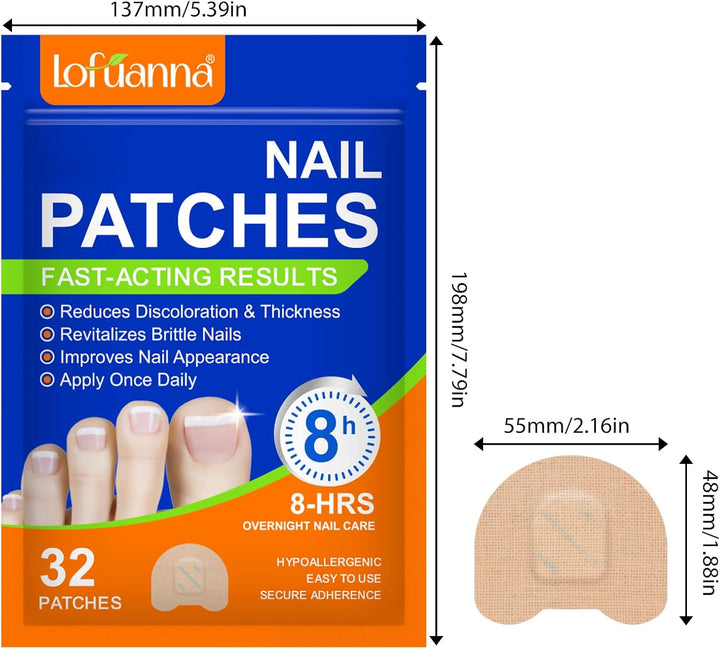 Fungal Nail Patches, 32Pcs Toe Nail Fungal Treatment Pads, 8-Hour Nighttime Toenail Fungus Treatment Restores Healthy Appearance, Reduces Discoloration & Thickness, Overnight Repair for Damaged Nails